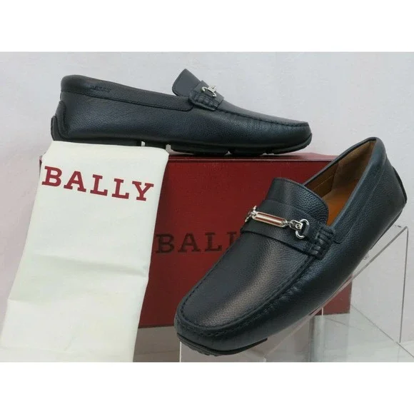 BALLY PITAVAL BLUE GRAINED LEATHER WEB PLATE LOGO DRIVER LOAFERS 10 D US 43 m_64f237bd5d686bf7b275d657.jpeg main image 3